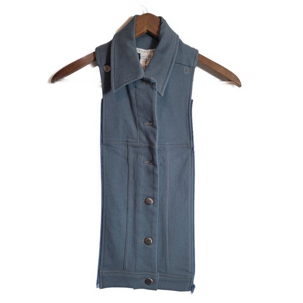 Veronica Beard Sleeveless Button-Front Collar Vest in Slate Blue